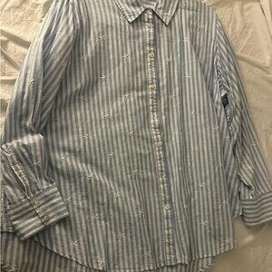 Lane Bryant Blue and White embroidered summer cotton top.  Size 22/24